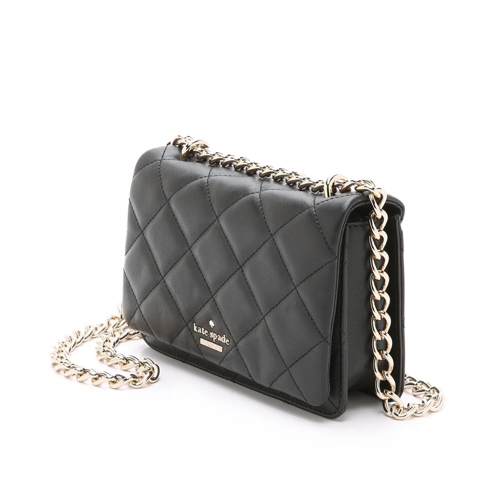 Kate Spade Emerson Place Vivenna Crossbody Bag Black Gold Quilted Leather Mini